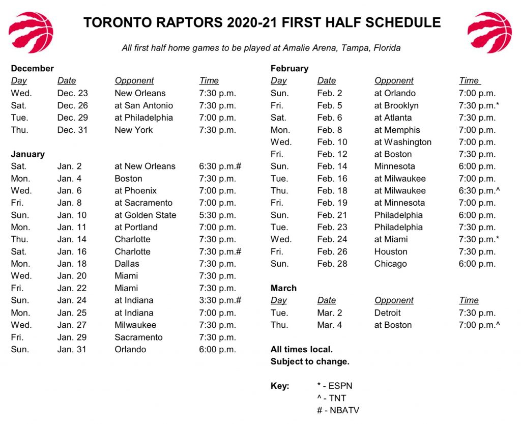 NBA releases first half of 2020-21 schedule; Raptors tip off vs. Pelicans – Sportsnet.ca