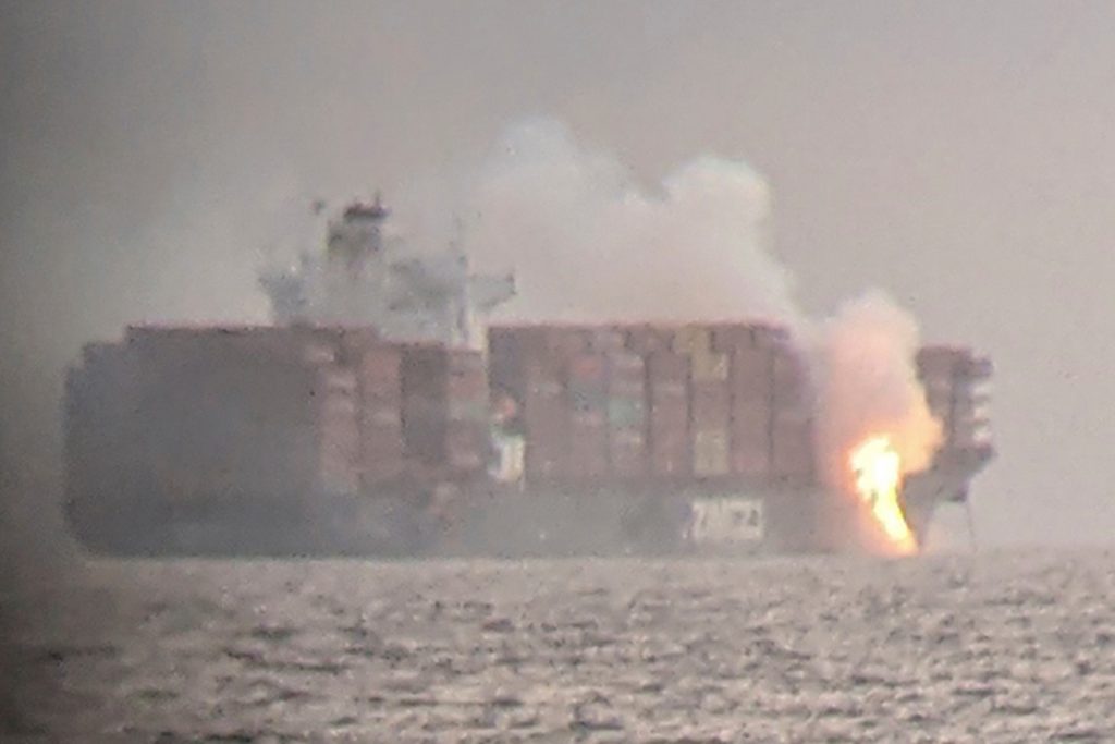 Fire blazes cargo ship containers off British Columbia