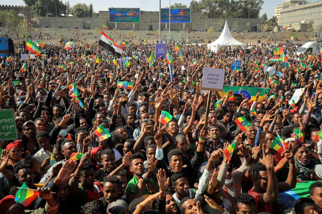 At rally to back military’s campaign, Ethiopians denounce the U.S
