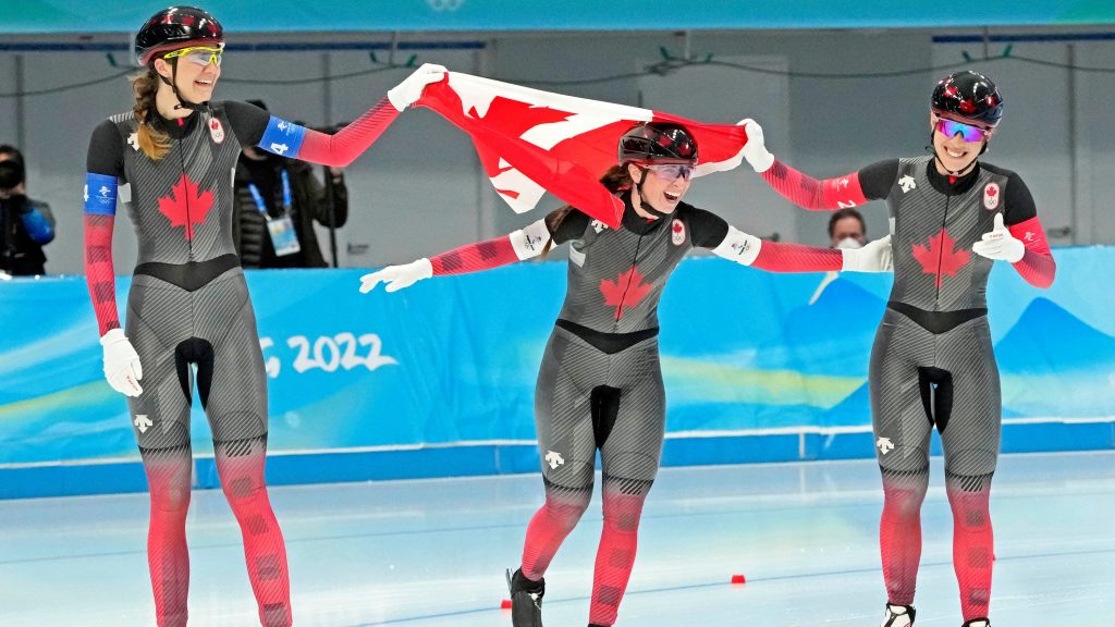 Canada sets Olympic record en route to speed skating gold medal in women’s team pursuit