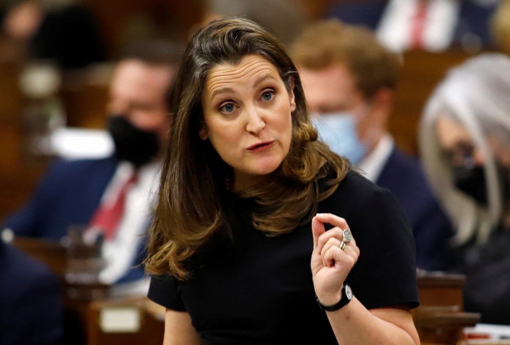 Canada’s Freeland strays from G20 economic script to warn Russia on Ukraine – sources