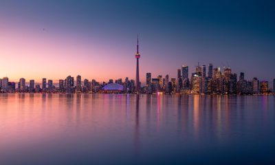 View of the Toronto skyline at sunset