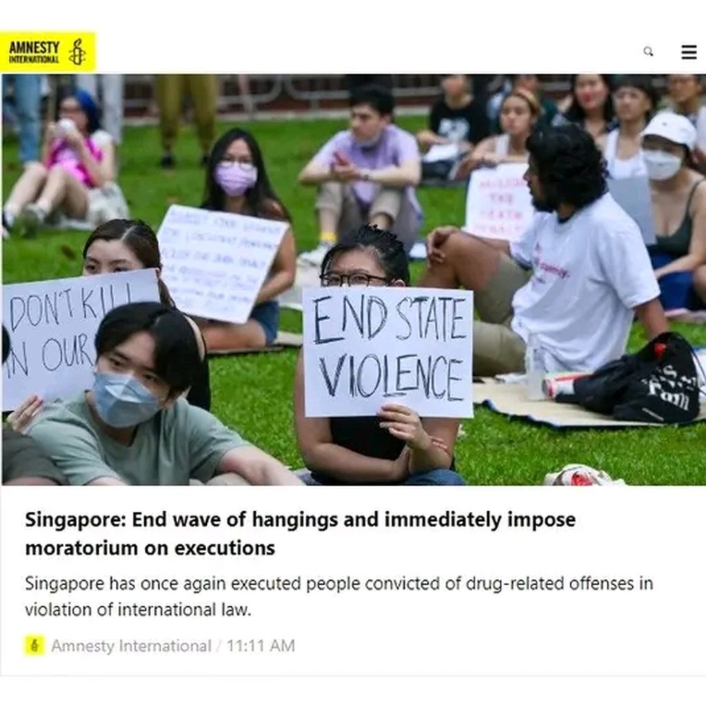 Amnesty International up in arms with Singapore over execution of drug traffickers