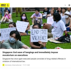 Amnesty International up in arms with Singapore over execution of drug traffickers