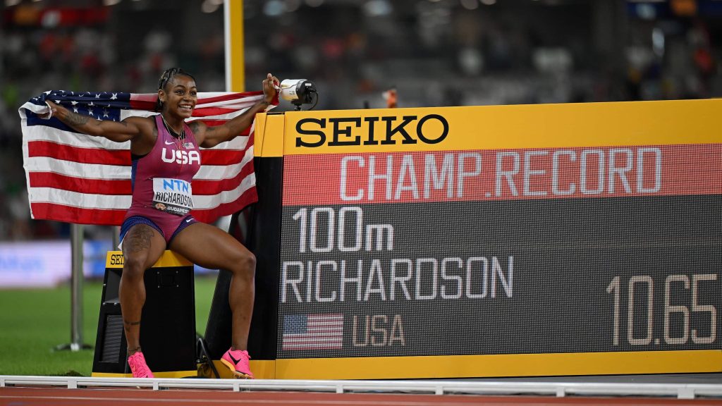 Sha’Carri Richardson captures 1st world title with victory in stacked 100M race
