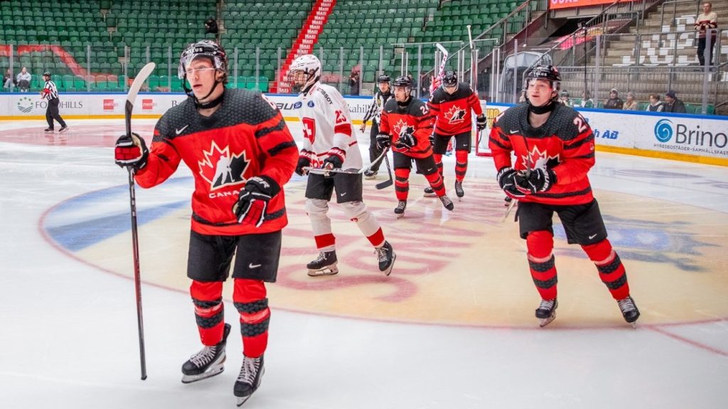 Beck scores two, Celebrini ejected as Canada defeats Switzerland