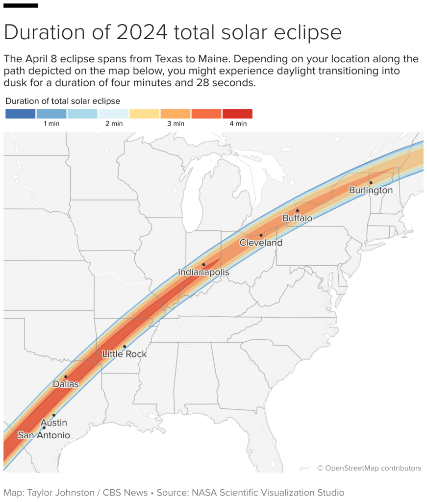 Solar eclipse maps show 2024 totality path, peak times and how much of the eclipse you can see across the U.S.