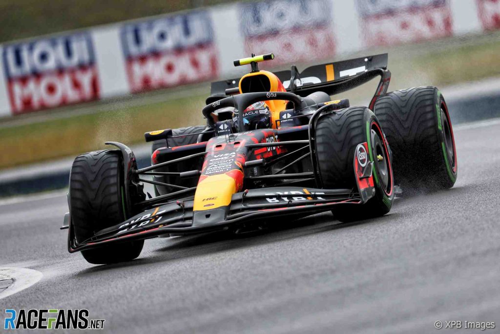 Perez "f***** up" touching slippery white line as spin leaves him 19th