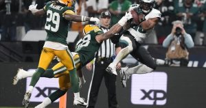 Barkley scores 3 TDs as Eagles beat Packers 34-29 in Brazil. Packers’ Love injured in final minute