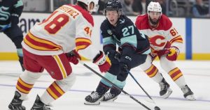 Flames jump out to a hot start, burn Kraken 6-1