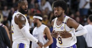 LeBron and son Bronny James play together for the first time in a preseason game for the Lakers LeBron and son Bronny James play together for the first time in a preseason game for the Lakers