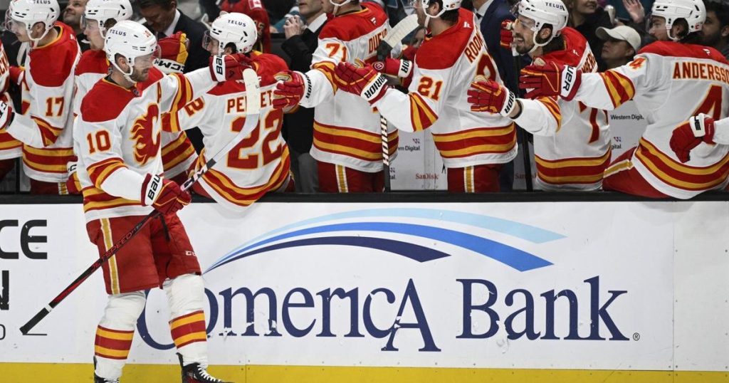Jonathan Huberdeau scores twice as Calgary Flames beat San Jose Sharks 3-1