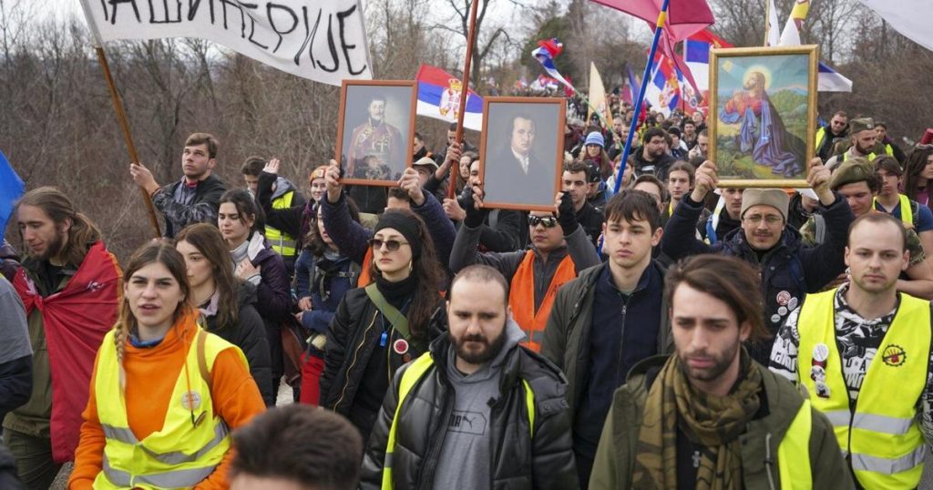 Marching university students in Serbia receive jubilant welcome on the eve of a big anti-graft rally