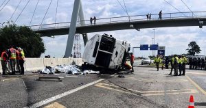 16 are dead and dozens are hurt after a bus flips on a highway in South Africa 16 are dead and dozens are hurt after a bus flips on a highway in South Africa