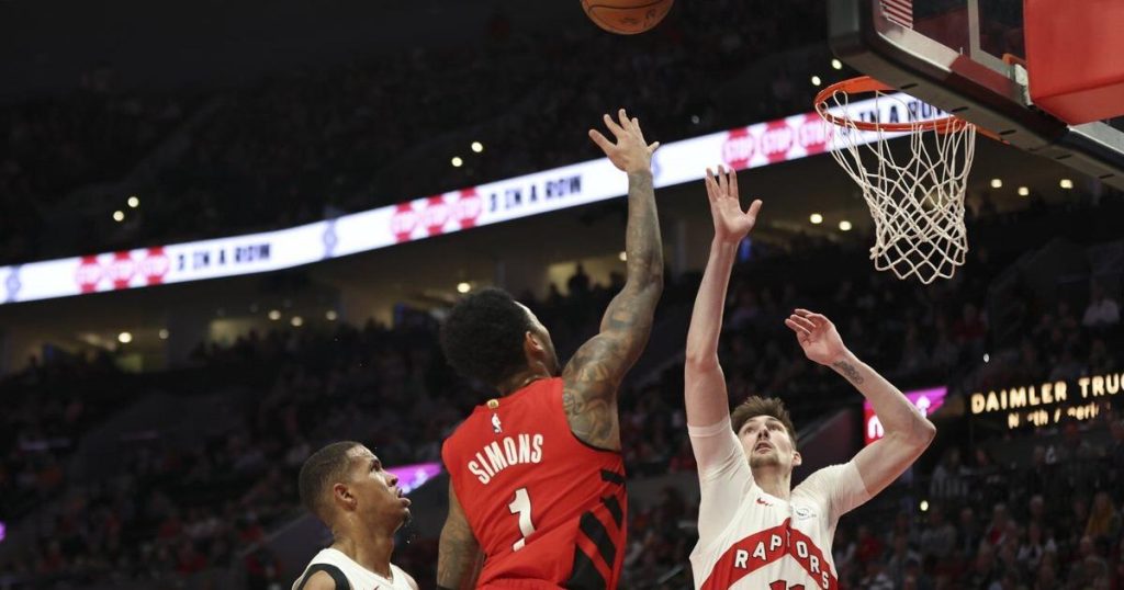 Simons scores 22, Camara adds 21 as Blazers beat Raptors 105-102