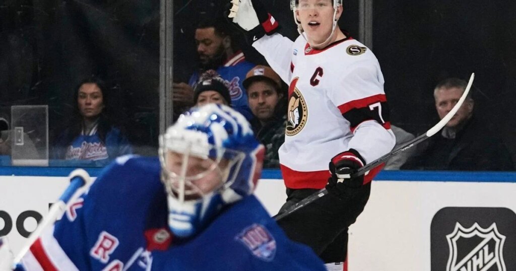 Brady Tkachuk scores his 200th goal as the Senators beat the Rangers 8-4