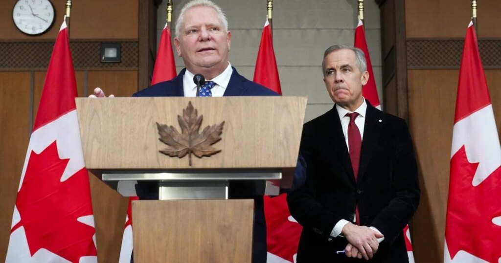 Rift surfaces between Doug Ford and Mark Carney over EV deal with China