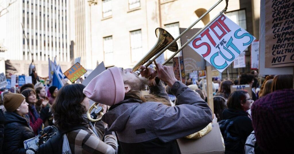 Members of Nova Scotia’s arts and culture sector gather to protest recent budget cuts