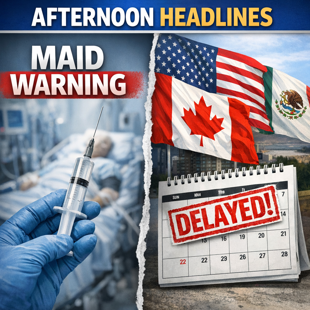 Illustration of Afternoon Front Page MAID Warning and CUSMA Delay