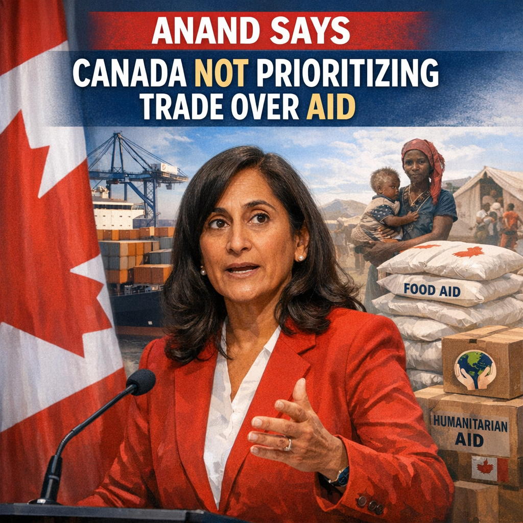 Illustration of Anand Says Canada Not Prioritizing Trade Over Aid