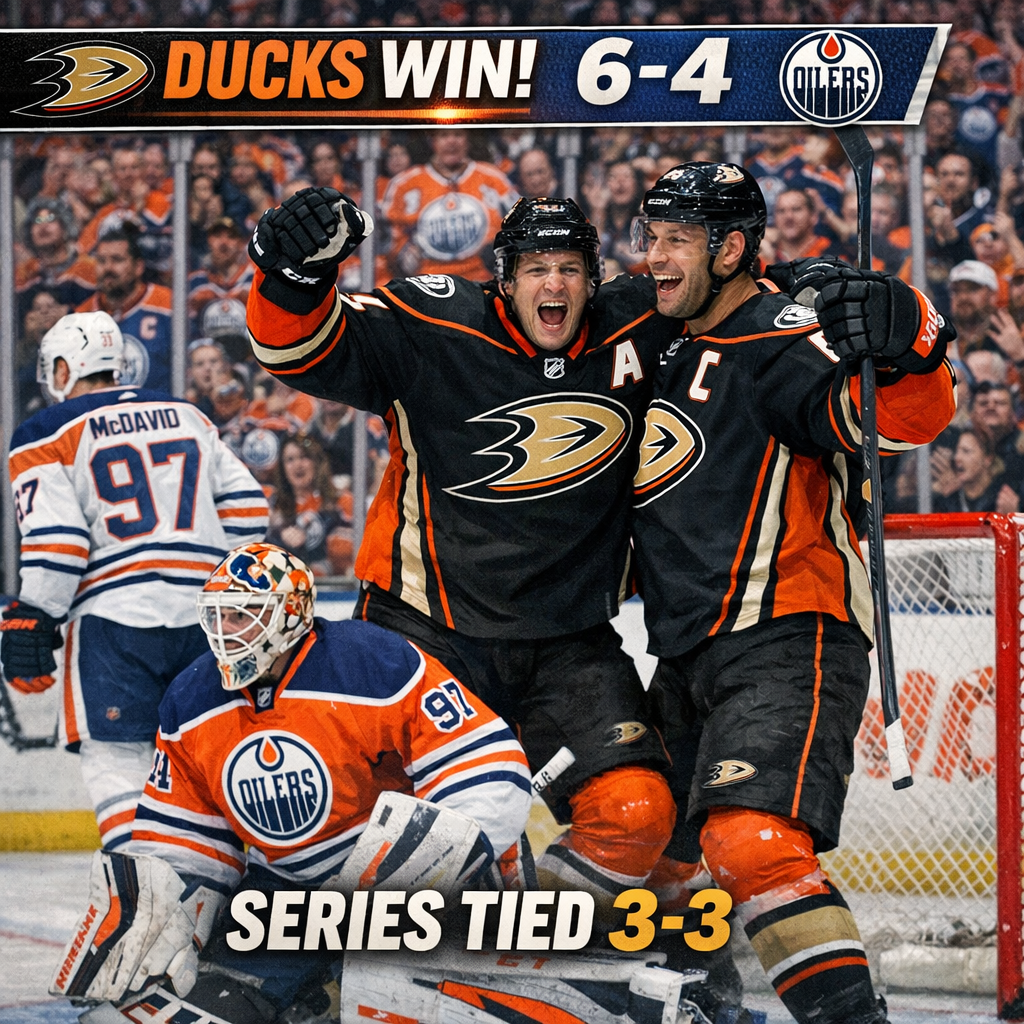 Illustration of Ducks Level Series With 6-4 Win Over Oilers
