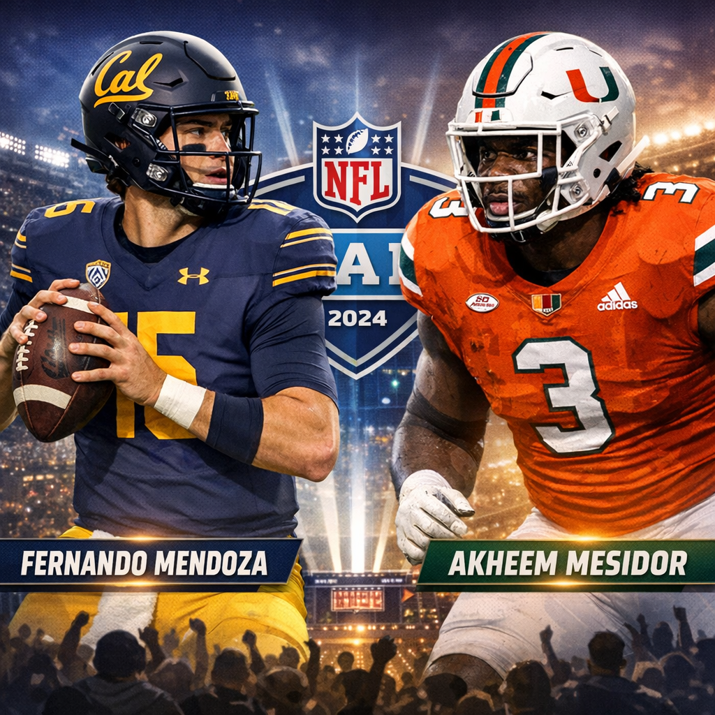 Illustration of Fernando Mendoza and Akheem Mesidor NFL Draft Outlook