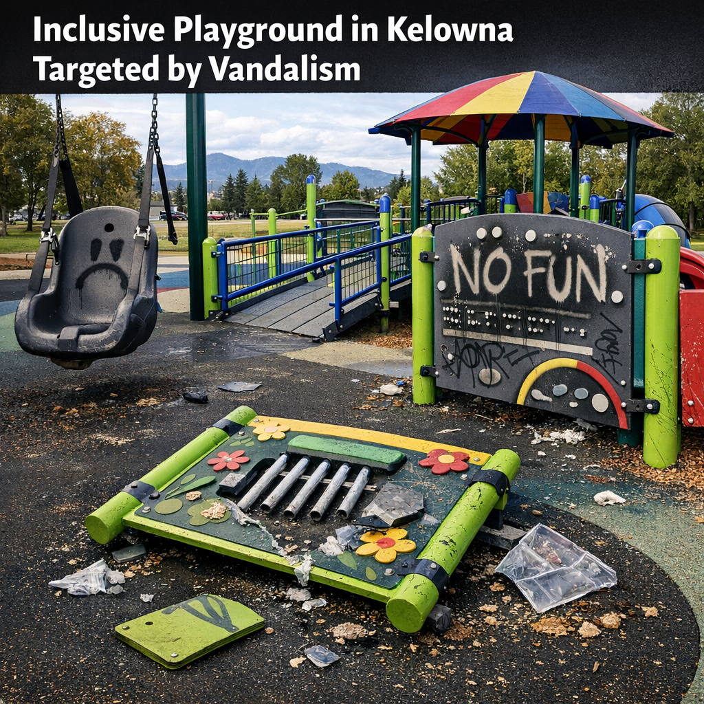 Illustration of Inclusive Playground in Kelowna Targeted by Vandalism