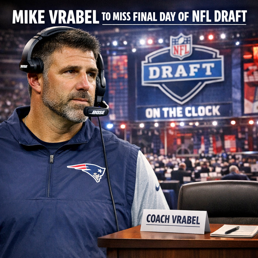 Illustration of Patriots coach Mike Vrabel to miss final day of NFL draft
