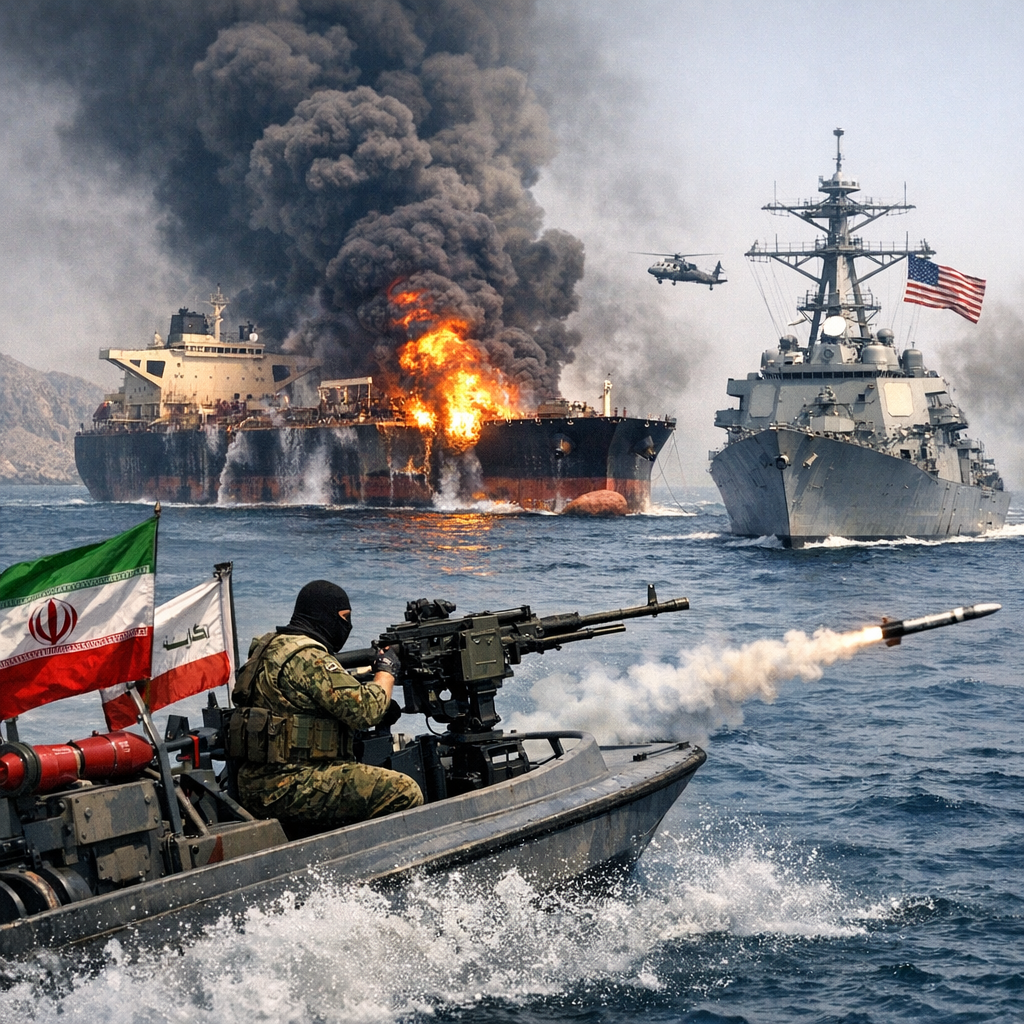 Illustration of Strait of Hormuz Attacks Strain Iran U.S. Ceasefire