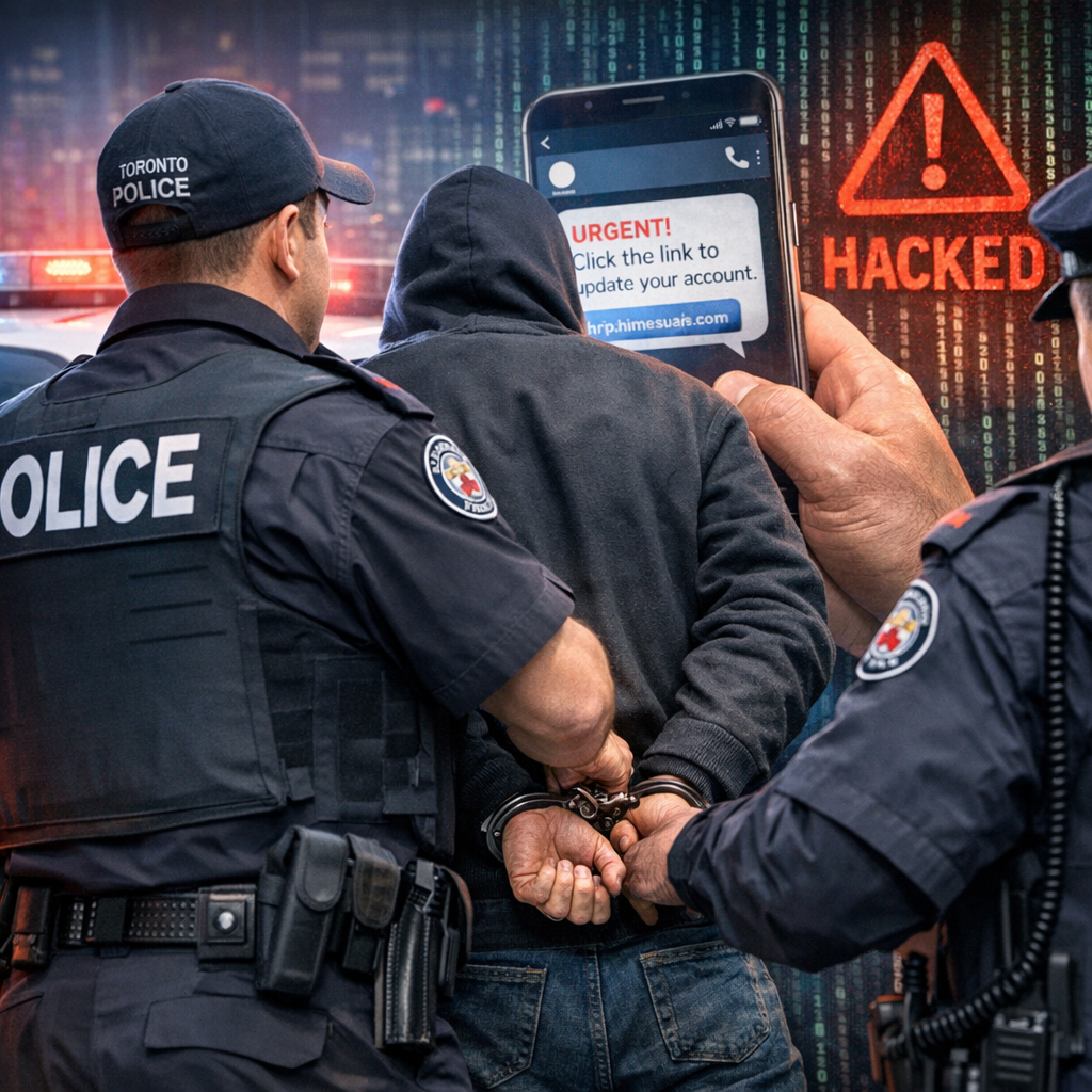 Illustration of Toronto Police Arrest Suspects in Text Message Cyberattack