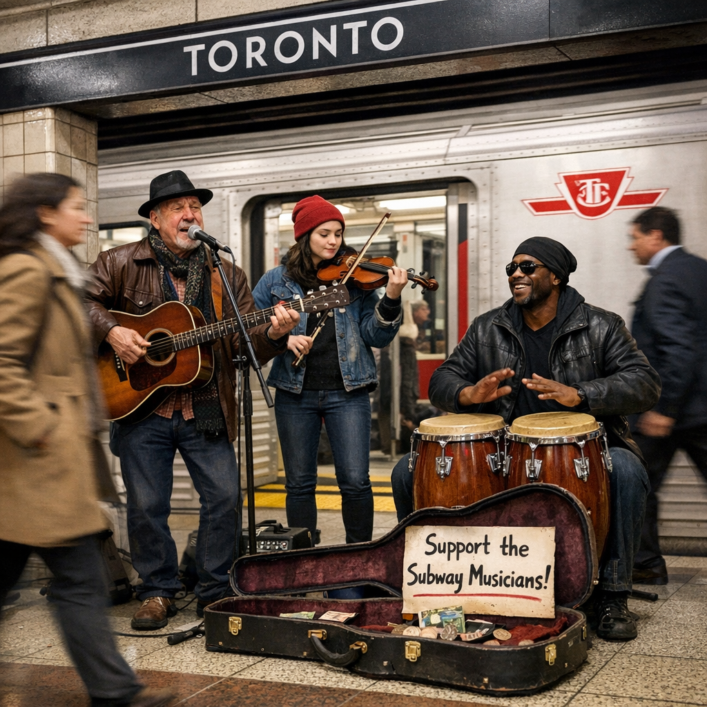 Illustration of Toronto Subway Musicians Bringing Rhythm to Rush Hour