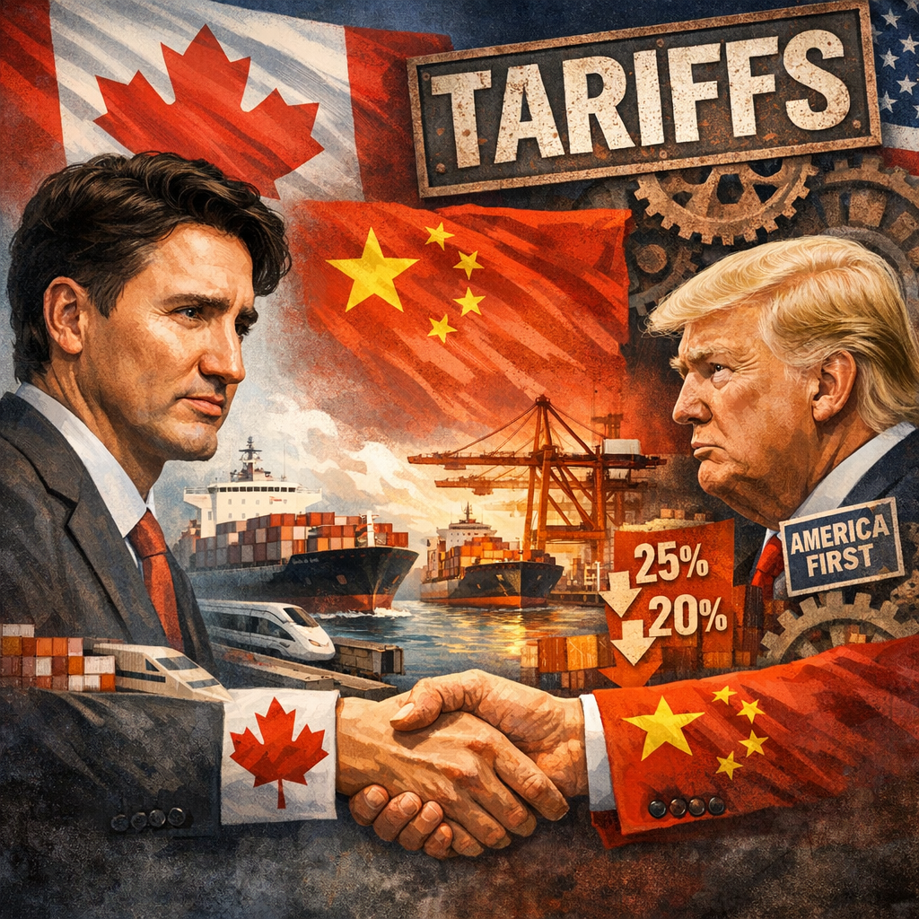 Illustration of Trudeau Says Trump Tariffs Push Canada Toward China