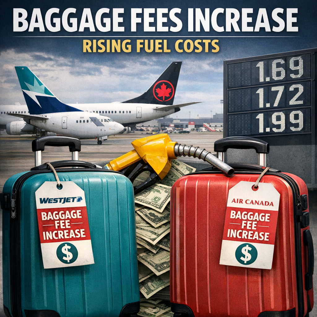 Illustration of WestJet and Air Canada Raise Baggage Fees Amid Fuel Costs
