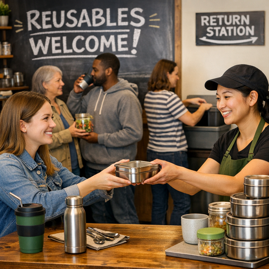 Illustration of Winnipeggers Support Reusable Foodware at Local Eateries