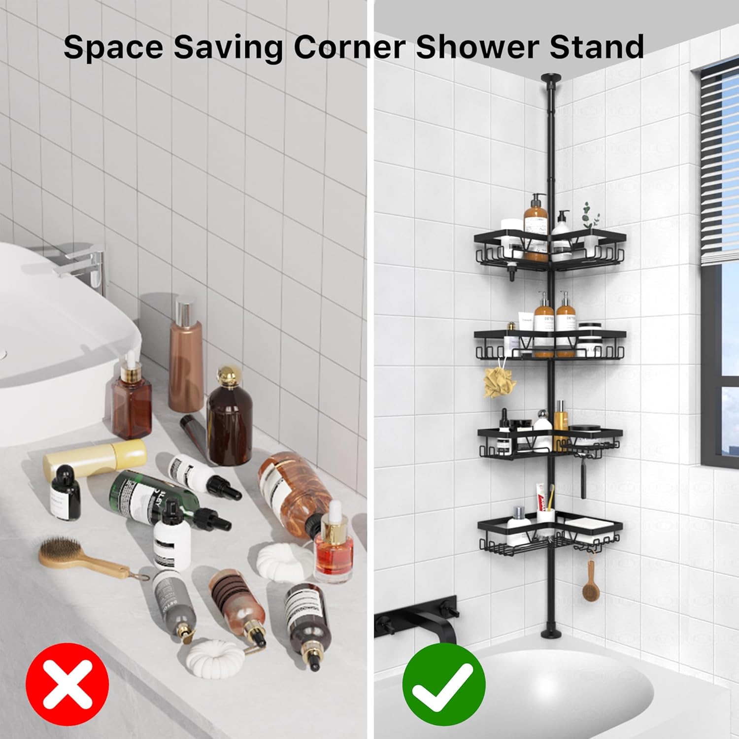KEGII Corner Shower Caddy Tension Pole, Rustproof ... - Image 8