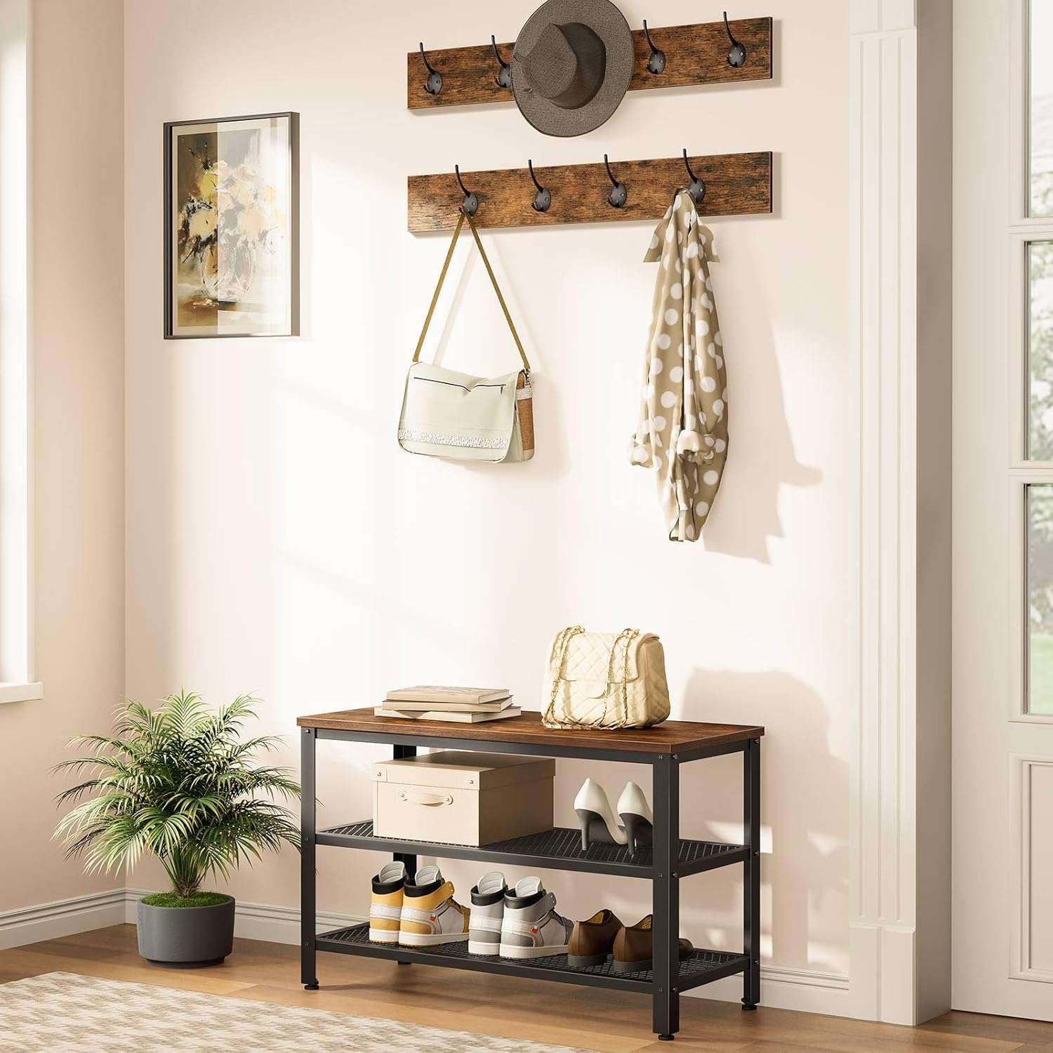 HOOBRO Coat Rack Shoe Bench Set, Industrial Entryw... - Image 3