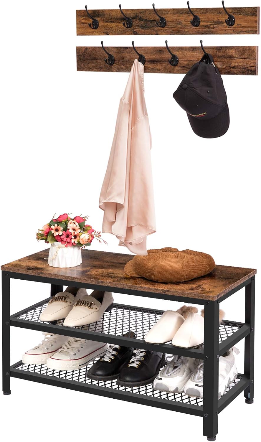 HOOBRO Coat Rack Shoe Bench Set, Industrial Entryw... - Image 8
