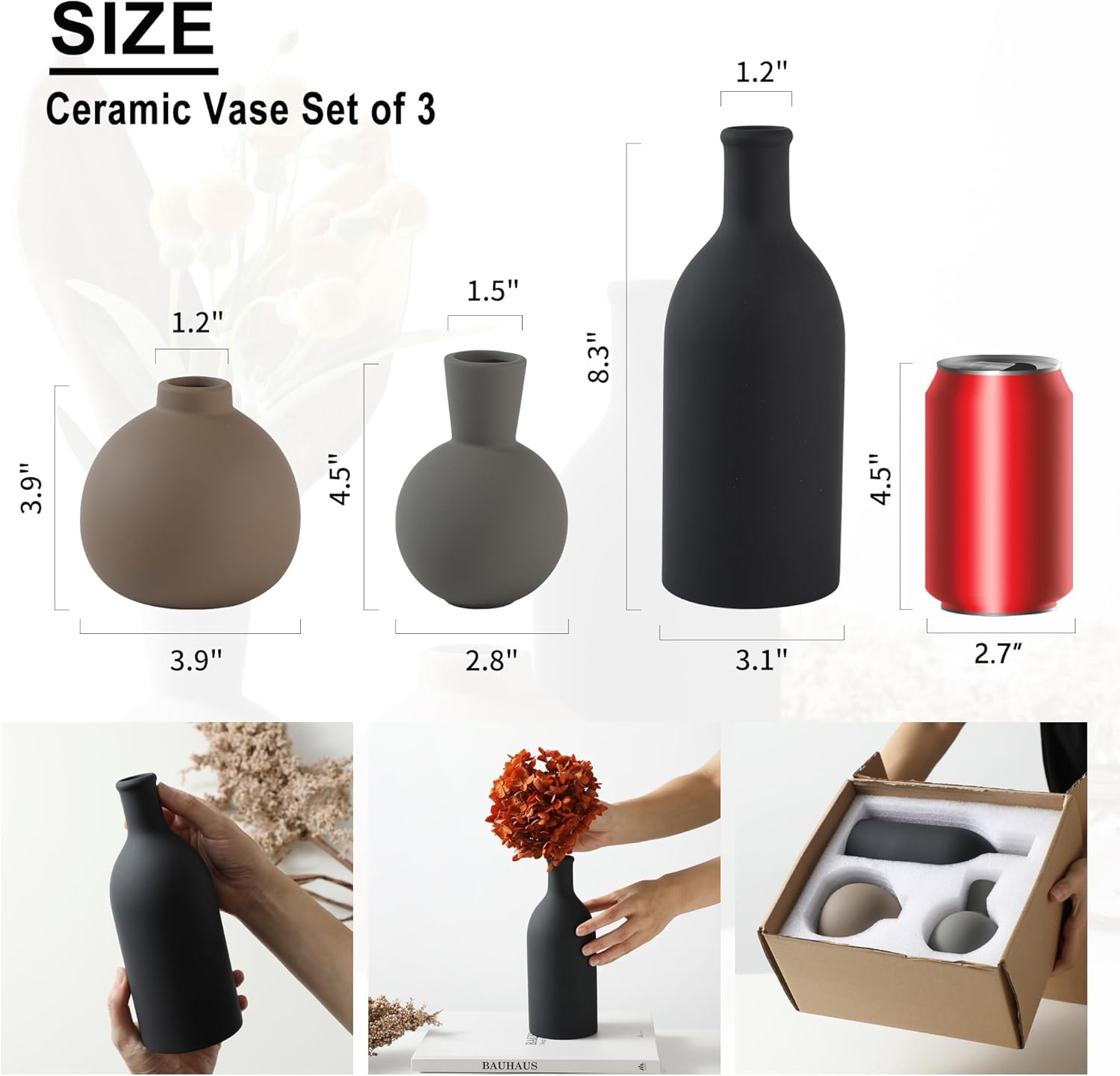 Ceramic Vase Set of 3, Vases Home Decor Rustic Vas... - Image 3