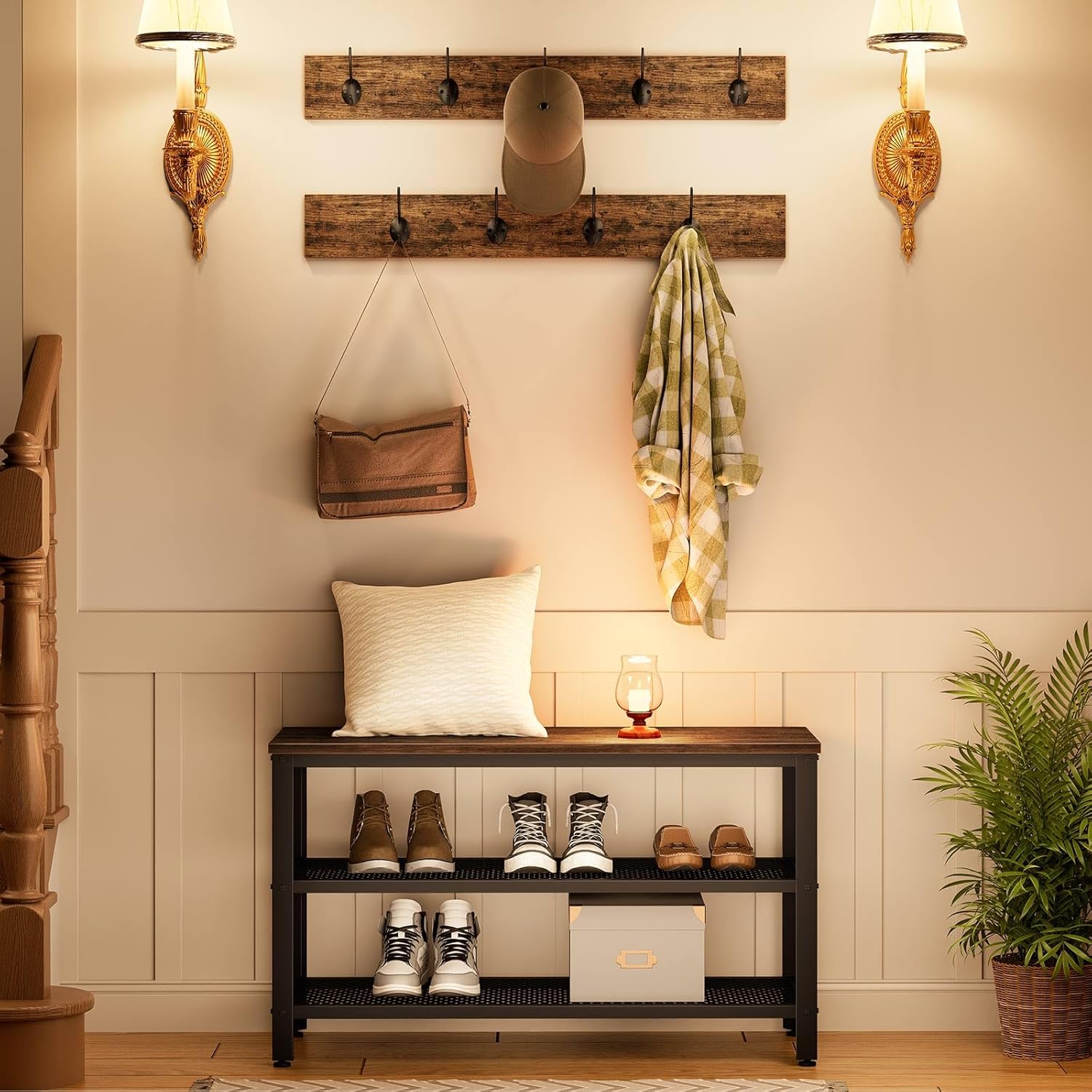 HOOBRO Coat Rack Shoe Bench Set, Industrial Entryw... - Image 4