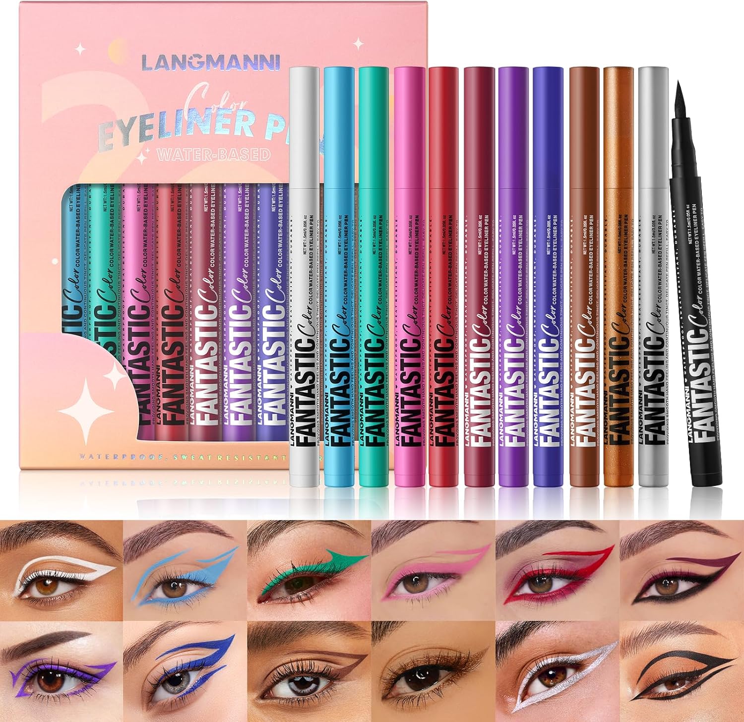 LANGMANNI 12 Colors Matte Liquid Eyeliner Set, Neo... - Image 2