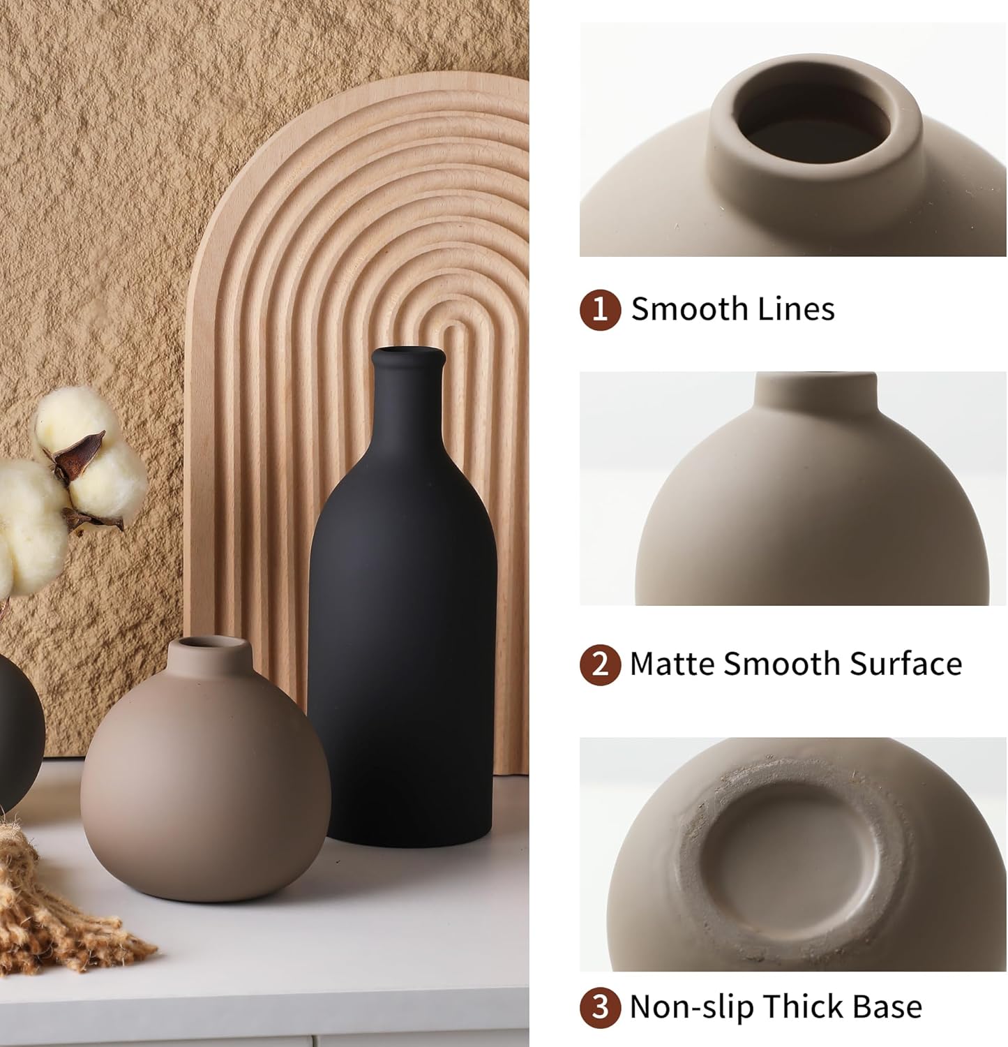 Ceramic Vase Set of 3, Vases Home Decor Rustic Vas... - Image 6