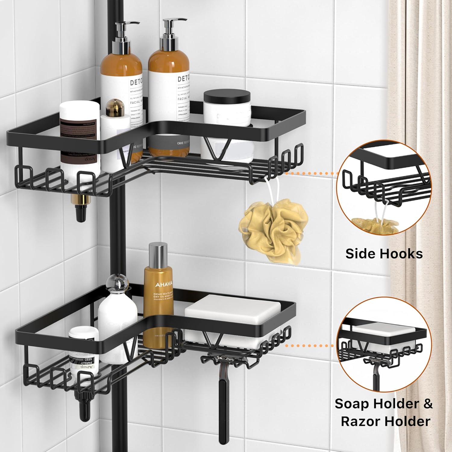 KEGII Corner Shower Caddy Tension Pole, Rustproof ... - Image 4