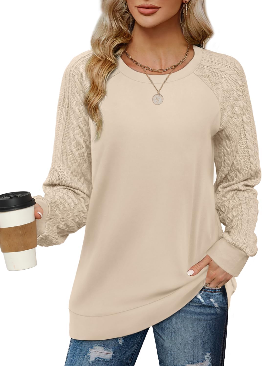 Jescakoo Sweatshirts for Women Fall Sweaters Cable... - Image 2