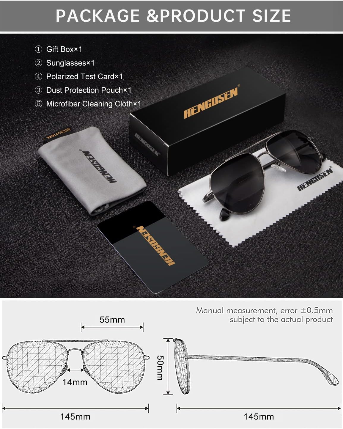 HENGOSEN Classic Aviator Sunglasses for Men Women,... - Image 8