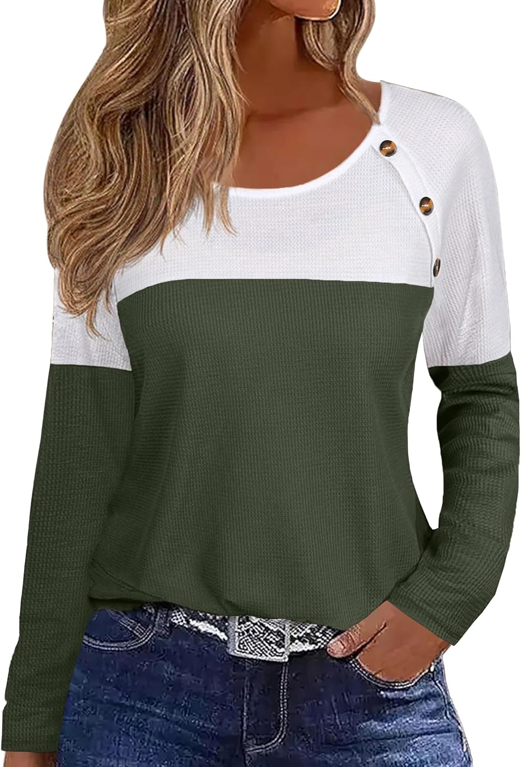 Zeagoo Womens Waffle Knit Tunic Shirts Casual Ligh... - Image 2