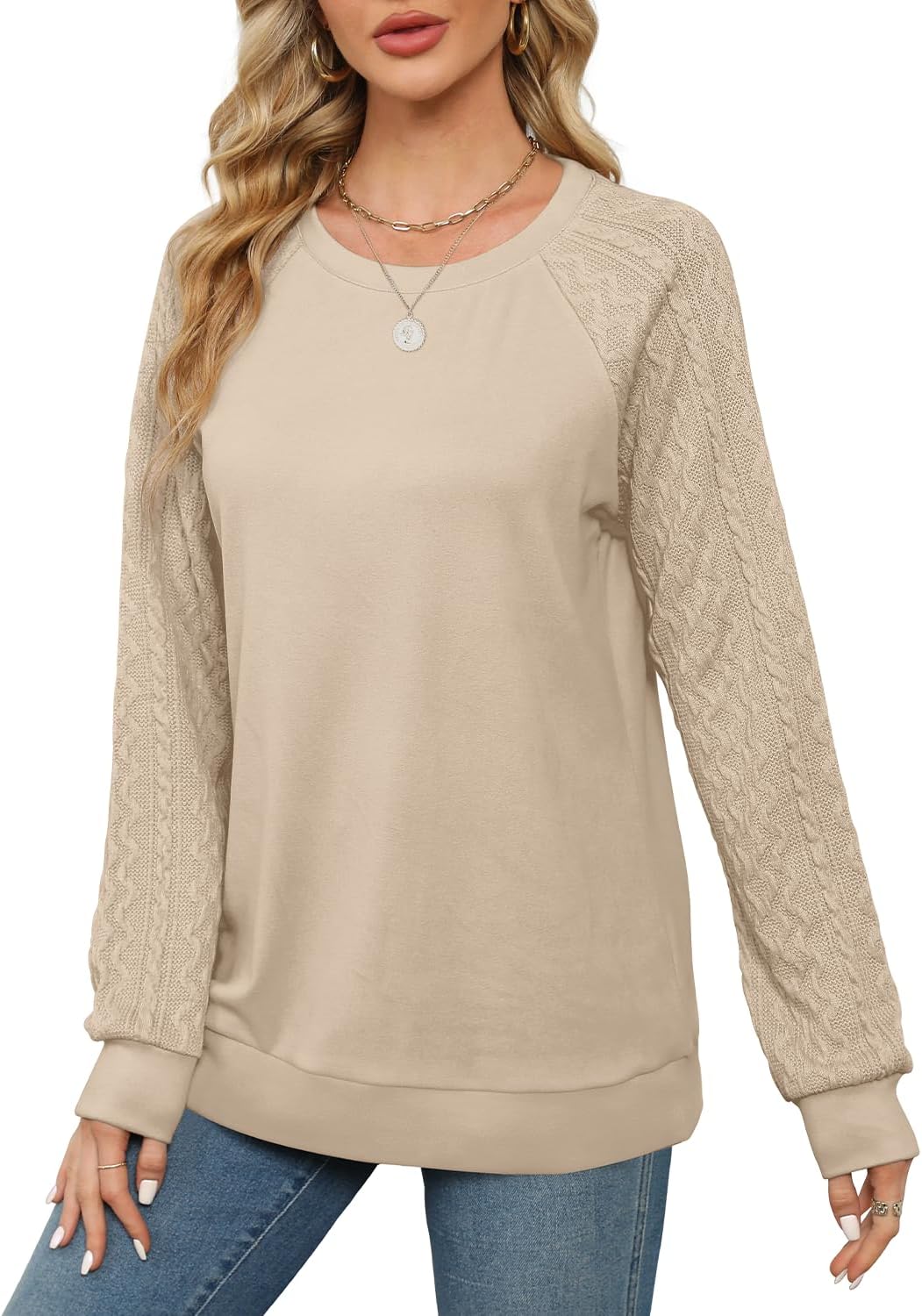 Jescakoo Sweatshirts for Women Fall Sweaters Cable... - Image 3