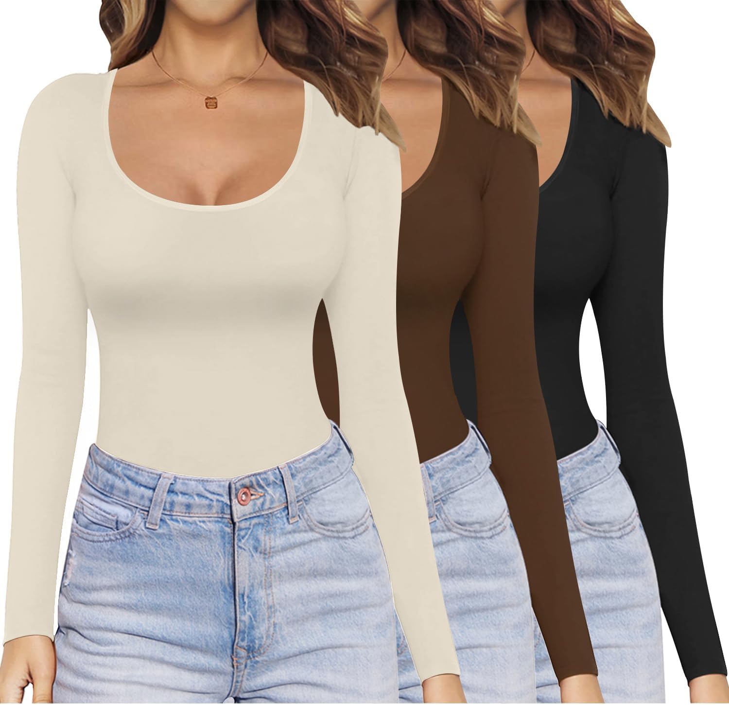 Ekouaer Womens Scoop Neck Tops Long Sleeve Shirts ... - Image 2