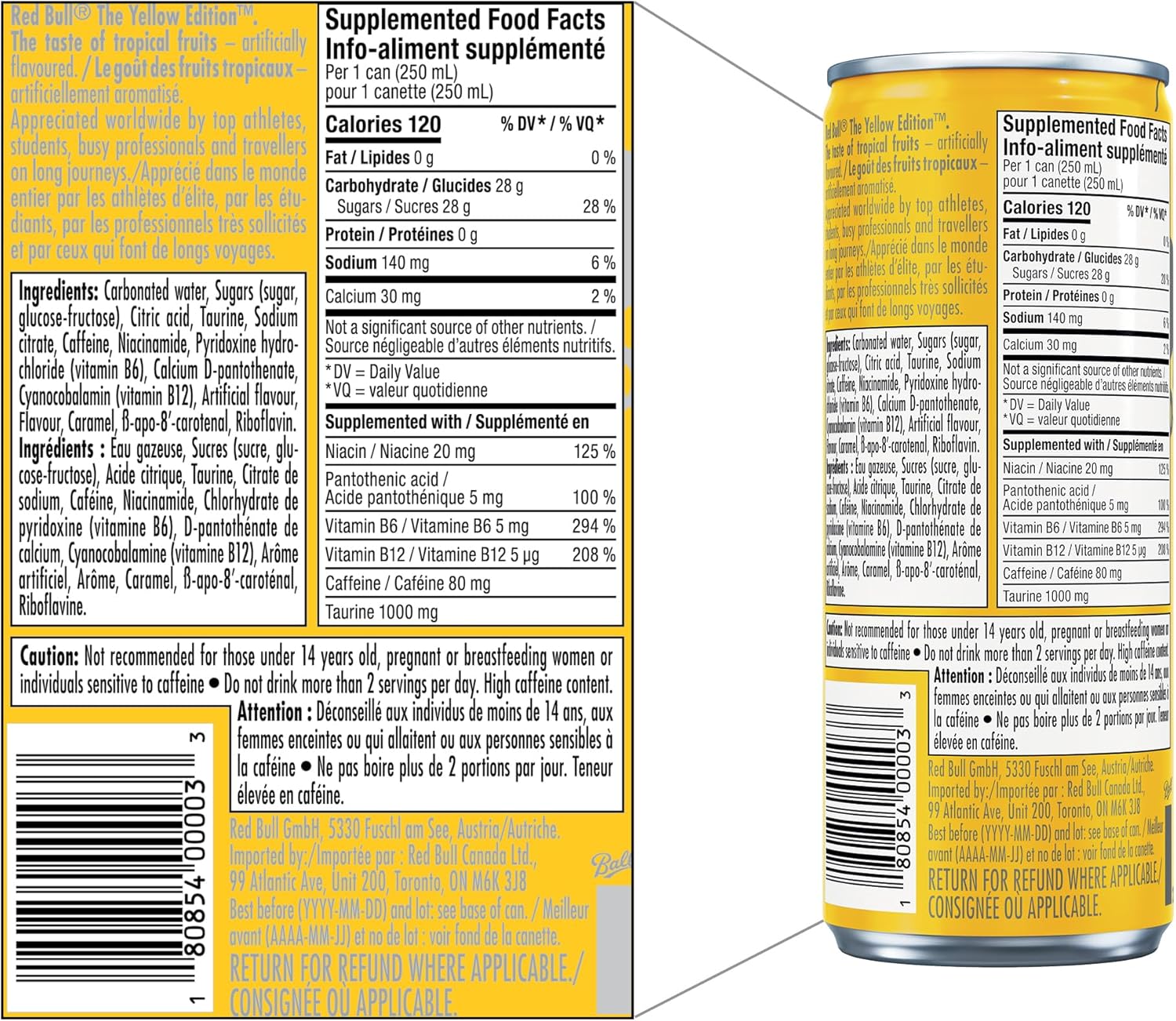 Red Bull Energy Drink, Tropical, 250ml (4 pack) - Image 3