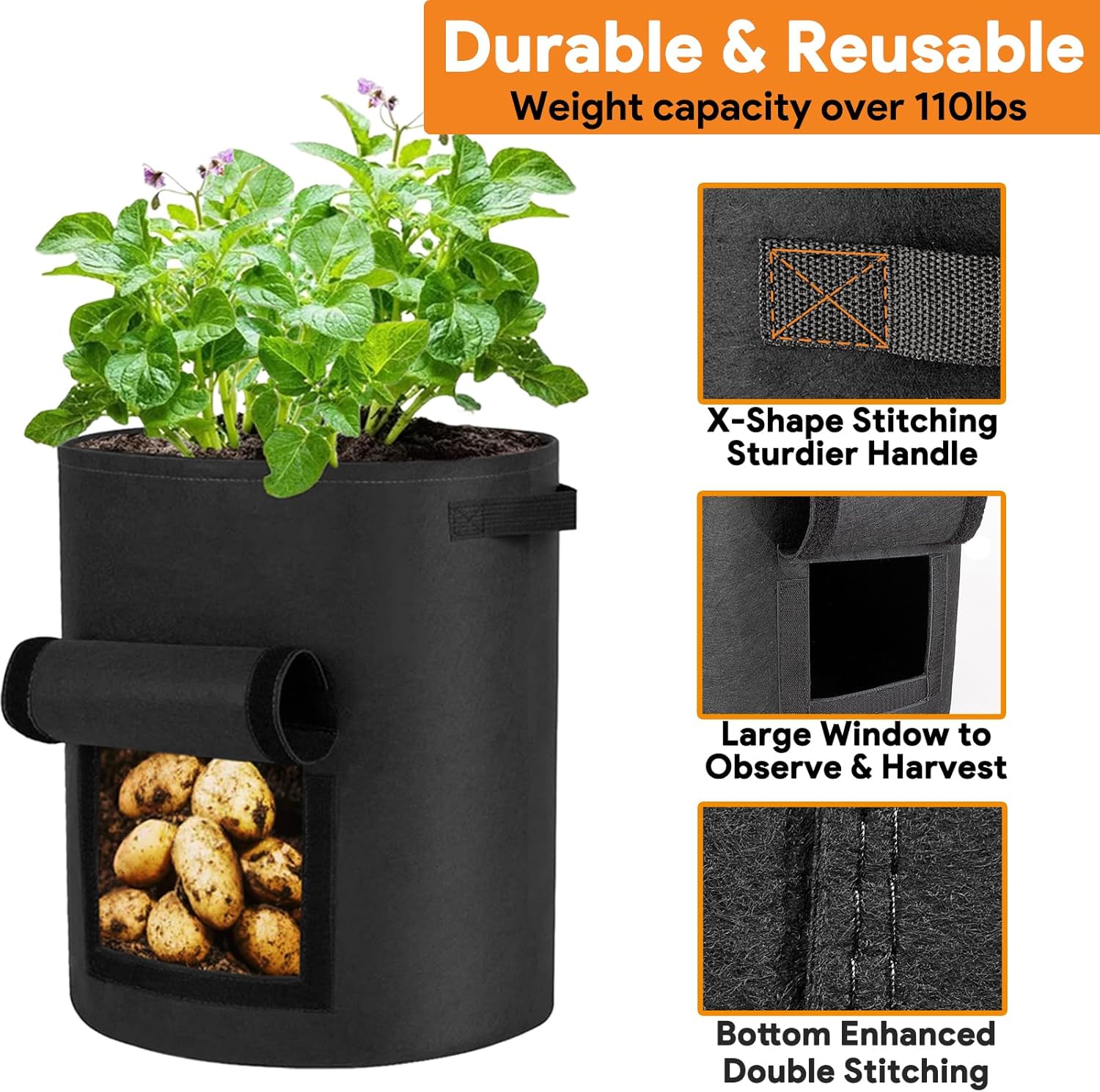 Potato Grow Bags 10 Gallon 4 Pack Fabric Pots Thic... - Image 4