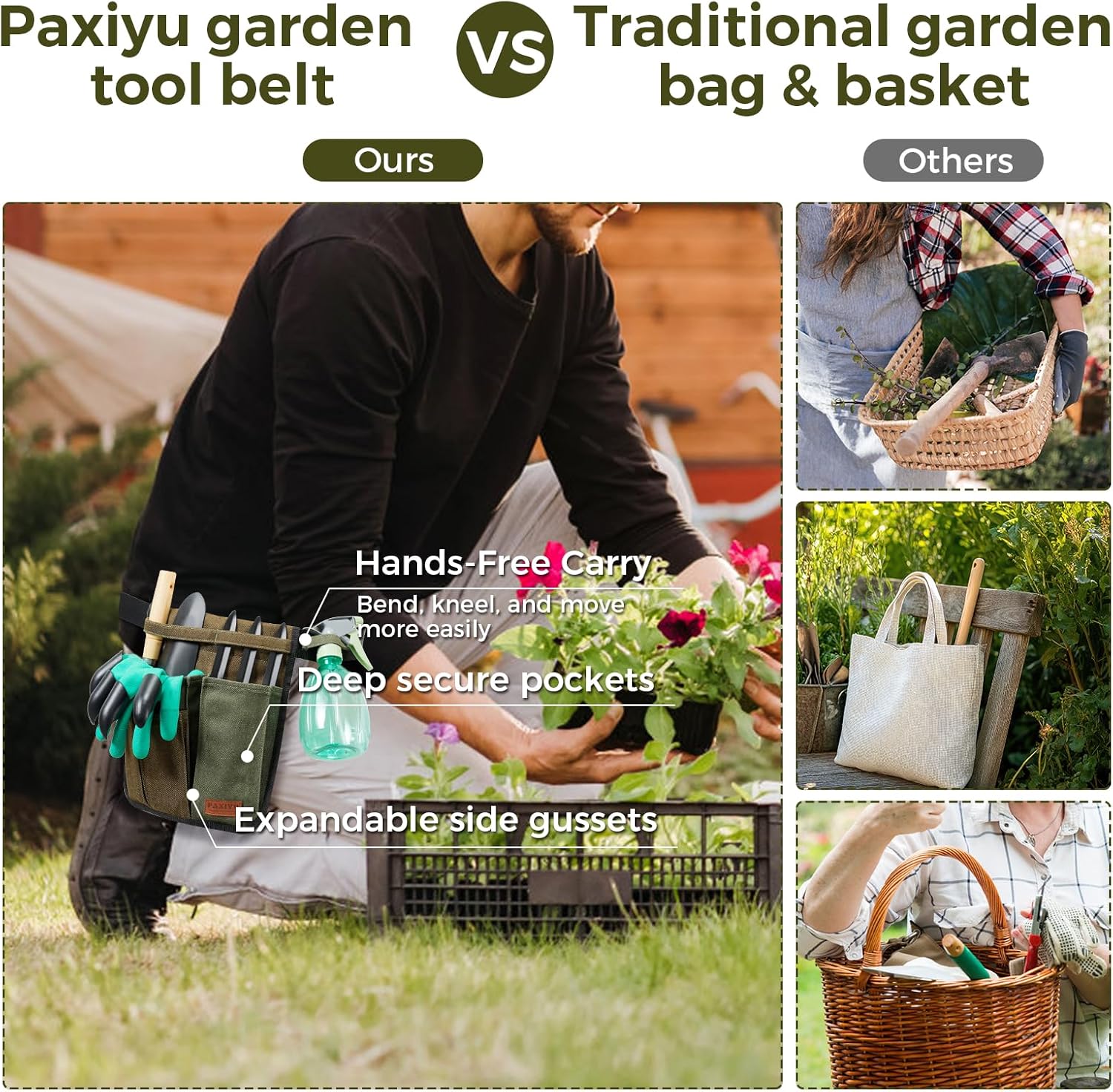 Garden Tool Belt for Men & Women, Denim Slim 4-Poc... - Image 3